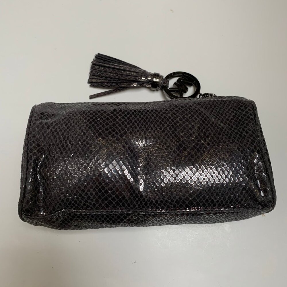 Michael Kors Metallic Grey Leather Cosmetic Pouch